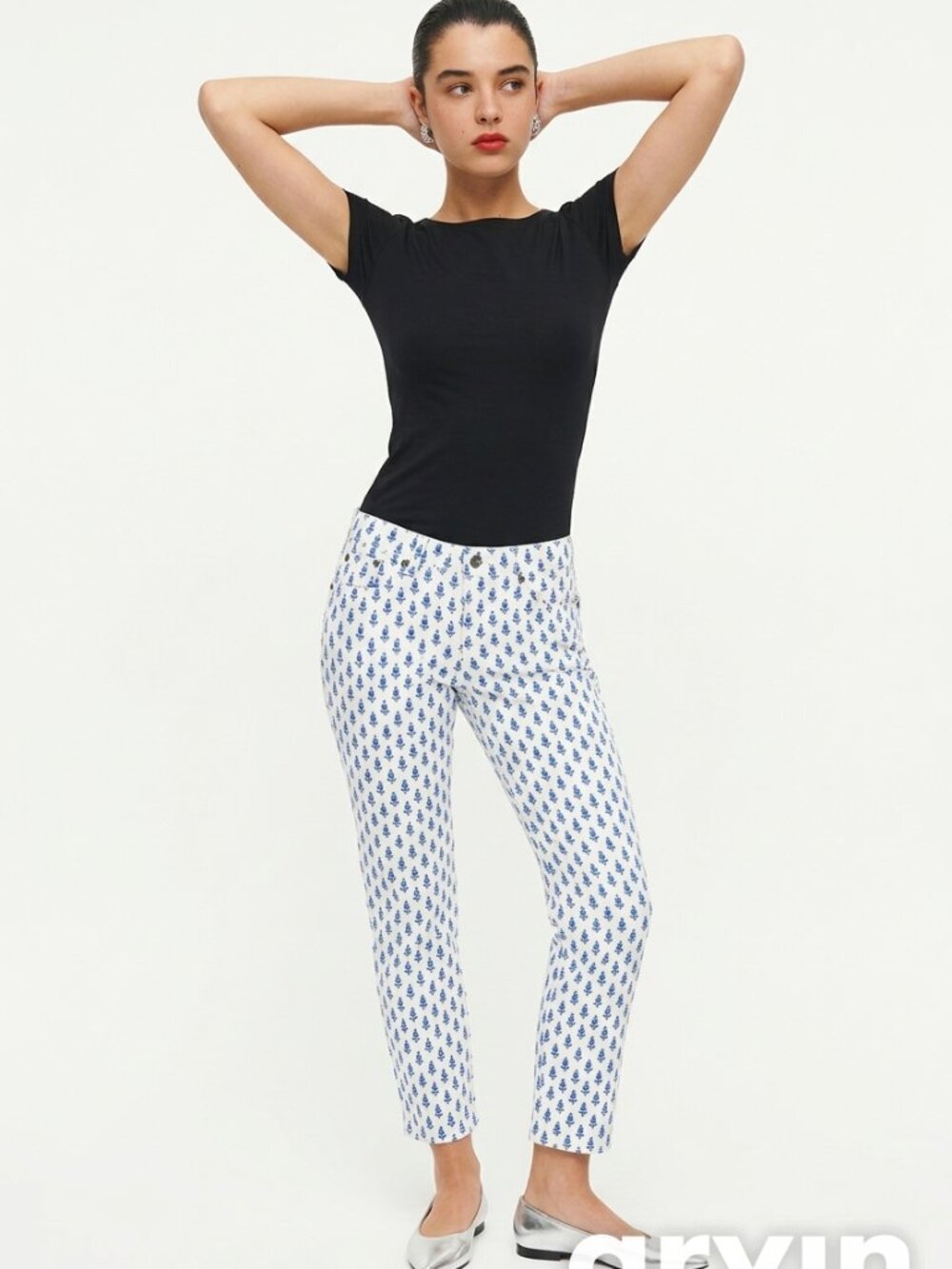 J. Crew toothpick ants delft blue tulip floral cropped pants